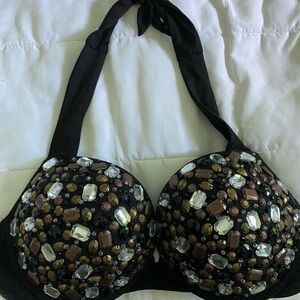 VICTORIA'S SECRET Black embellished Bombshell Y2K Rhinestone Bikini Top 36C